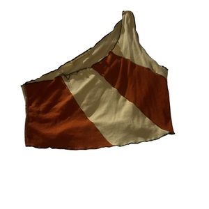 Crop Top One Strap Multi-Color Cross Stitching Beige/Brown